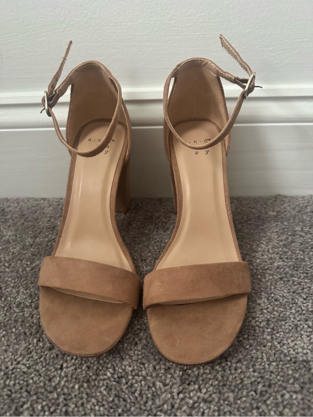 a new day Tan Suede Block Heel Sandals with Ankle Strap - Picture 1 of 3